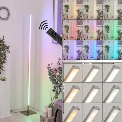 hofstein Lampadaire Minacar LED Nickel mat, 1 lumière, Télécommandes, Changeur de couleurs
