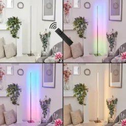 hofstein Lampadaire Minacar LED Nickel mat, 1 lumière, Télécommandes, Changeur de couleurs