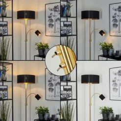 Lampes En Tissu-hofstein Lampadaire Murteirinha Laiton, Noir, 2 lumières