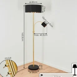 Lampes En Tissu-hofstein Lampadaire Murteirinha Laiton, Noir, 2 lumières
