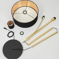 Lampes En Tissu-hofstein Lampadaire Murteirinha Laiton, Noir, 2 lumières