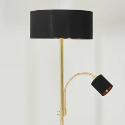 Lampes En Tissu-hofstein Lampadaire Murteirinha Laiton, Noir, 2 lumières