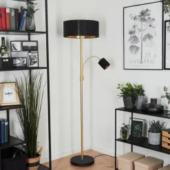 Lampes En Tissu-hofstein Lampadaire Murteirinha Laiton, Noir, 2 lumières