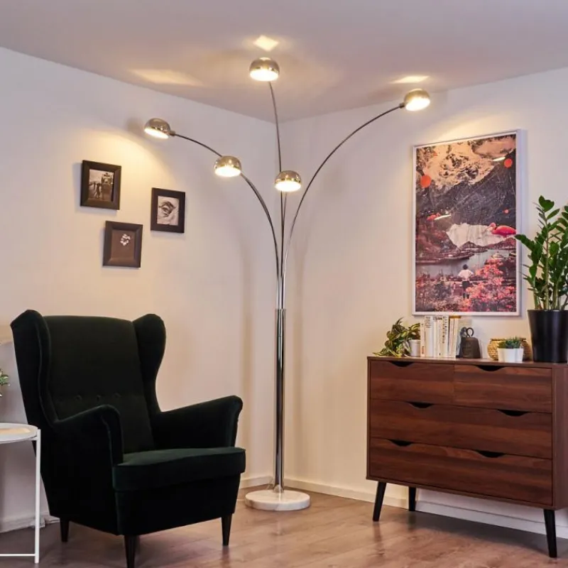 hofstein Lampadaire Nikkala Chrome, Blanc, 5 lumières