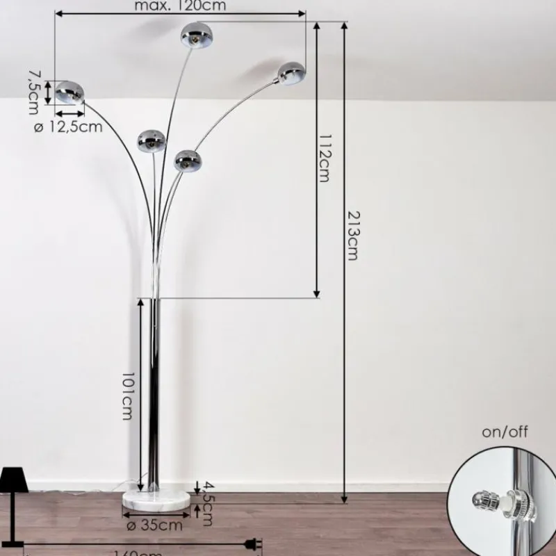 hofstein Lampadaire Nikkala Chrome, Blanc, 5 lumières