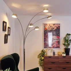 hofstein Lampadaire Nikkala Chrome, Blanc, 5 lumières