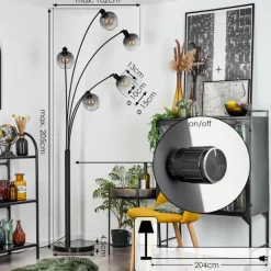 Suspension Verre Fumé-hofstein Lampadaire Nikkala Noir, 5 lumières