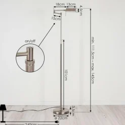 hofstein Lampadaire Norrlida LED Nickel mat, 1 lumière