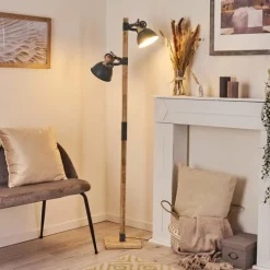 Lampes Industrielles-hofstein Lampadaire Orny Gris, Bois clair, 2 lumières