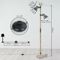 Lampes Industrielles-hofstein Lampadaire Orny Gris, Bois clair, 2 lumières
