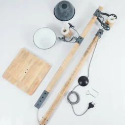 Lampes Industrielles-hofstein Lampadaire Orny Gris, Bois clair, 2 lumières