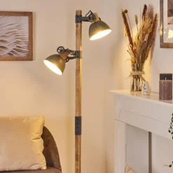 Lampes Industrielles-hofstein Lampadaire Orny Gris, Bois clair, 2 lumières