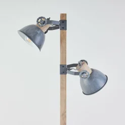 Lampes Industrielles-hofstein Lampadaire Orny Gris, Bois clair, 2 lumières