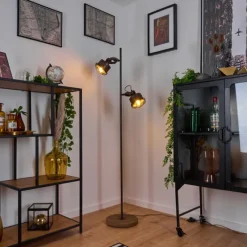 Lampes Industrielles-hofstein Lampadaire Pehefito Gris, Bois foncé, Noir, 2 lumières