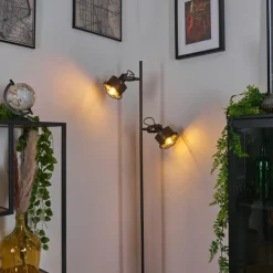 Lampes Industrielles-hofstein Lampadaire Pehefito Gris, Bois foncé, Noir, 2 lumières