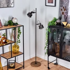 Lampes Industrielles-hofstein Lampadaire Pehefito Gris, Bois foncé, Noir, 2 lumières