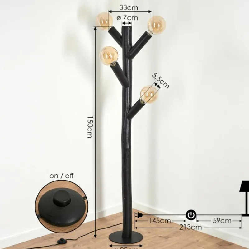 Lampes Industrielles-hofstein Lampadaire Pozos Noir, 4 lumières