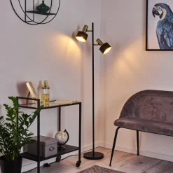 Lampes Dorées-hofstein Lampadaire Pretoria Vieux laiton, Noir, 2 lumières