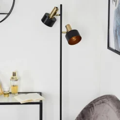 Lampes Dorées-hofstein Lampadaire Pretoria Vieux laiton, Noir, 2 lumières