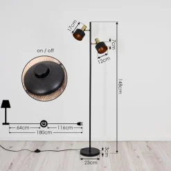 Lampes Dorées-hofstein Lampadaire Pretoria Vieux laiton, Noir, 2 lumières