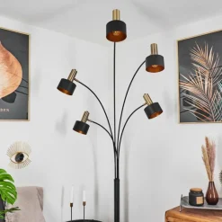 Lampes Dorées-hofstein Lampadaire Pretoria Vieux laiton, Noir, 5 lumières