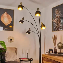 Lampes Dorées-hofstein Lampadaire Pretoria Vieux laiton, Noir, 5 lumières