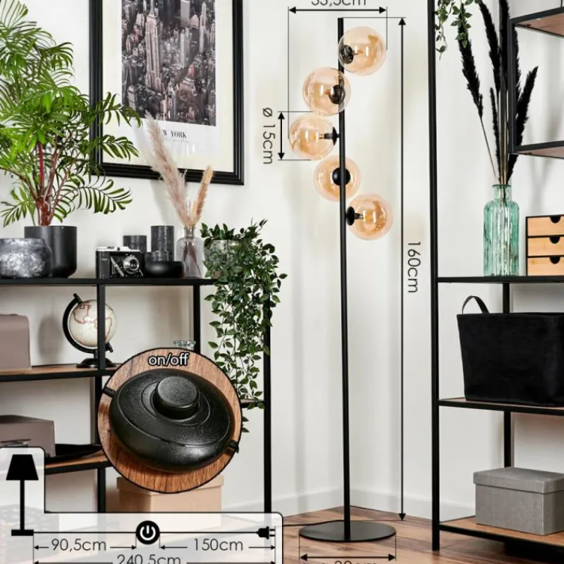 hofstein Lampadaire Remaisnil Ambre, 5 lumières