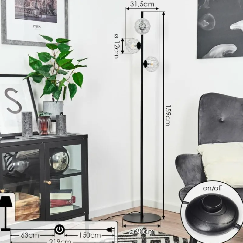 hofstein Lampadaire Remaisnil Noir, 3 lumières* Lampadaires Et Lampes Sur Pied