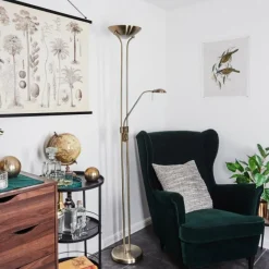 Luminaires Rustiques-hofstein Lampadaire Rom LED Vieux laiton, 2 lumières