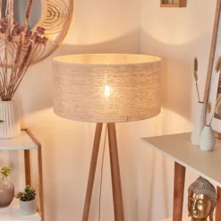 Lampes En Tissu-hofstein Lampadaire Saladillo Bois foncé, Blanc, 1 lumière