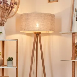 Lampes En Tissu-hofstein Lampadaire Saladillo Bois foncé, Blanc, 1 lumière