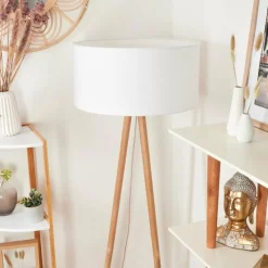 Lampes En Tissu-hofstein Lampadaire Saladillo Bois foncé, Blanc, 1 lumière