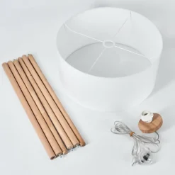 Lampes En Tissu-hofstein Lampadaire Saladillo Bois foncé, Blanc, 1 lumière