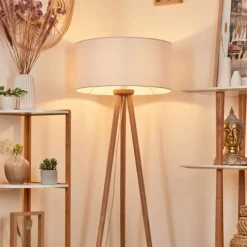 Lampes En Tissu-hofstein Lampadaire Saladillo Bois foncé, Blanc, 1 lumière