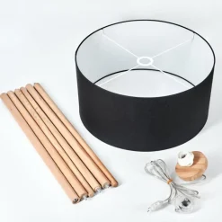 Lampes En Tissu-hofstein Lampadaire Saladillo Bois foncé, Blanc, 1 lumière