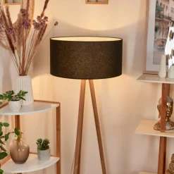 Lampes En Tissu-hofstein Lampadaire Saladillo Bois foncé, Blanc, 1 lumière