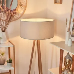 Lampes En Tissu-hofstein Lampadaire Saladillo Bois foncé, Blanc, 1 lumière