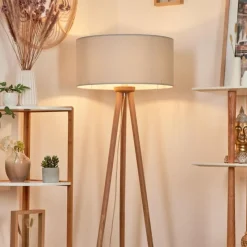 Lampes En Tissu-hofstein Lampadaire Saladillo Bois foncé, Blanc, 1 lumière