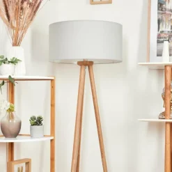 Lampes En Tissu-hofstein Lampadaire Saladillo Bois foncé, Blanc, 1 lumière