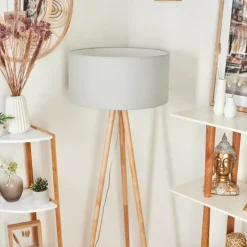 Lampes En Tissu-hofstein Lampadaire Saladillo Bois clair, Blanc, 1 lumière