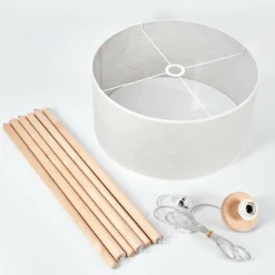 Lampes En Tissu-hofstein Lampadaire Saladillo Bois clair, Blanc, 1 lumière