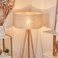 Lampes En Tissu-hofstein Lampadaire Saladillo Bois clair, Blanc, 1 lumière