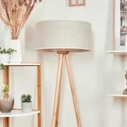 Lampes En Tissu-hofstein Lampadaire Saladillo Bois clair, Blanc, 1 lumière