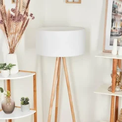 Lampes En Tissu-hofstein Lampadaire Saladillo Bois clair, Blanc, 1 lumière