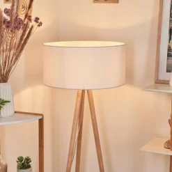 Lampes En Tissu-hofstein Lampadaire Saladillo Bois clair, Blanc, 1 lumière