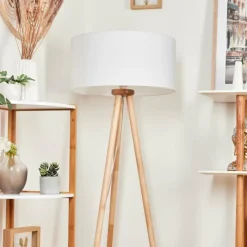 Lampes En Tissu-hofstein Lampadaire Saladillo Bois clair, Blanc, 1 lumière