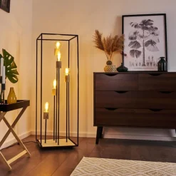 Lampes Vintages & Rétros-hofstein Lampadaire Salla Bois foncé, Noir, 5 lumières