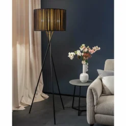 Lampes En Tissu-SCHÖNER WOHNEN-Kollektion Lampadaire Crease Noir, 3 lumières