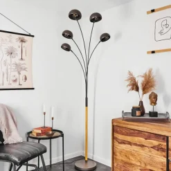 hofstein Lampadaire Siamado Bois foncé, Nickel mat, 5 lumières