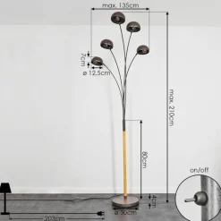 hofstein Lampadaire Siamado Bois foncé, Nickel mat, 5 lumières